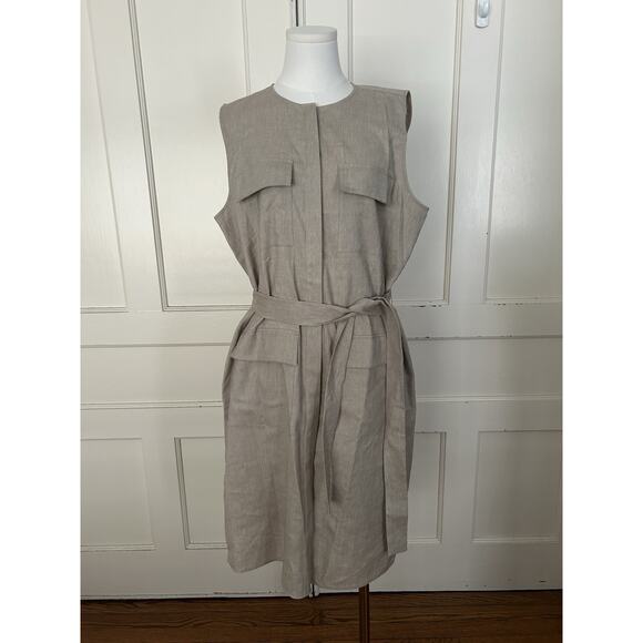 Lafayette 148 Wool Linen Silk Blend Belted Shift Dress Womens Size 16 Tan Career - Picture 1 of 8